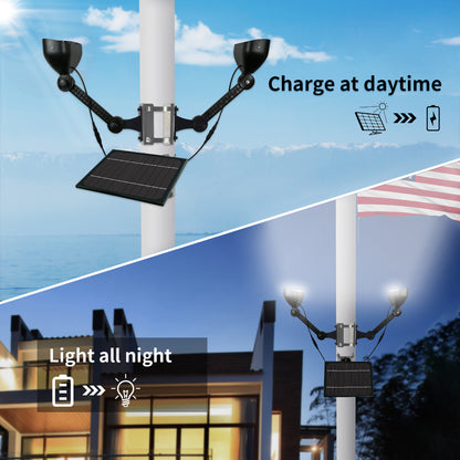 Solar LED Dual-Head Flagpole Light - 640 Lumens - LumeGen