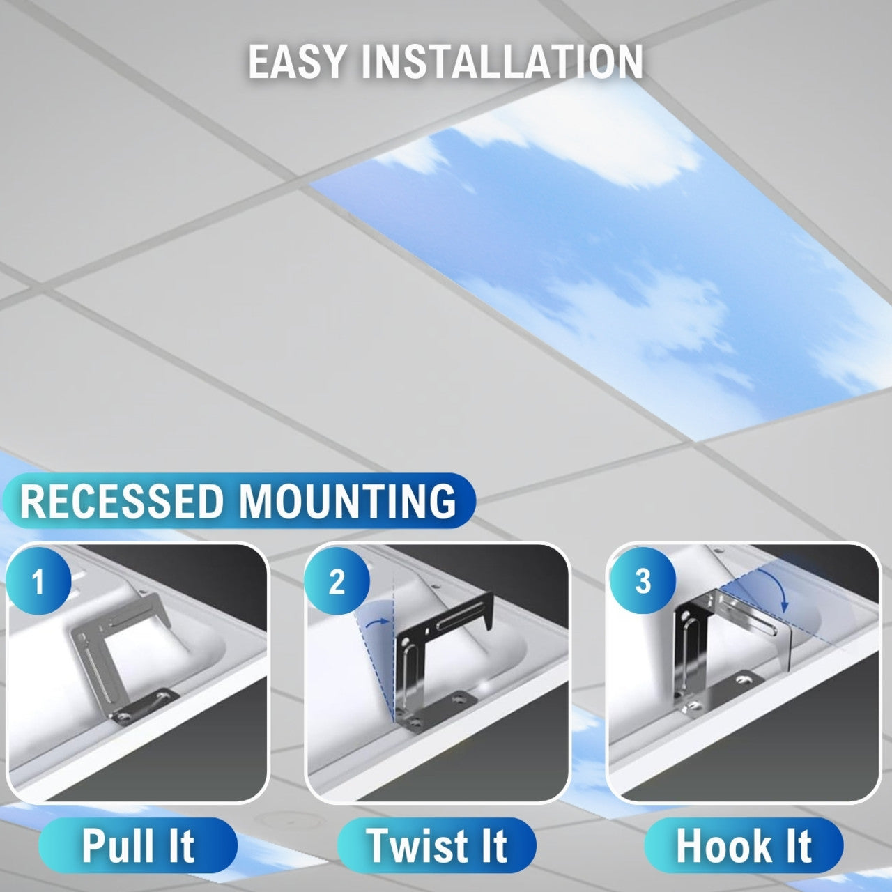 Case of 4 - 2x2 LED Flat Panel Light Cloud Design - 5 Wattage Adjustable - 5 Color Tunable - LumeGen