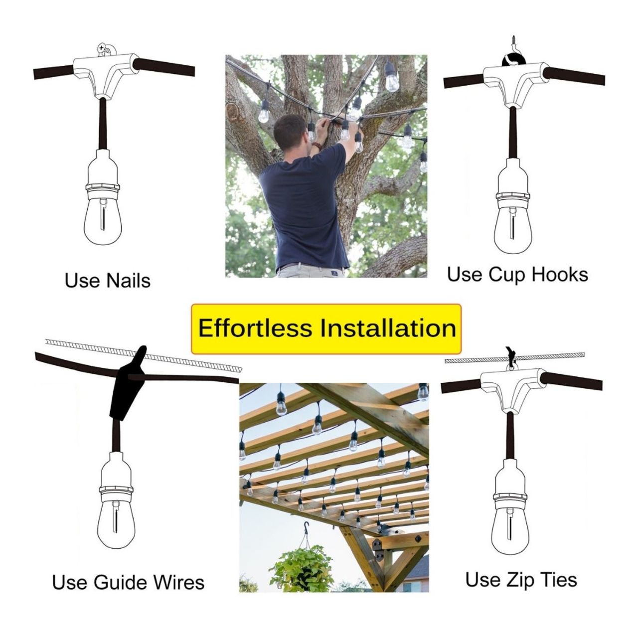 48ft Heavy-Duty S14 String Light - 24 E26 Sockets - 18AWG - Double Filament 1.5W S14 Bulbs - LumeGen