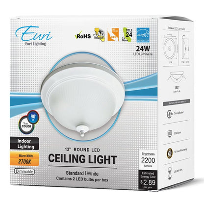 13in. LED Ceiling Light - 24W - 2200 Lumens - 2700K - White Finish - Euri Lighting