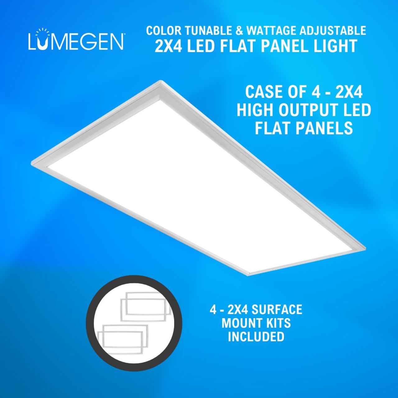 Surface Mount 2ft. x 4ft. High Output LED Backlit Panel - 50W/60W/70W - 3500K/4000K/5000K/5700K/6500K - Case of 4 - LumeGen