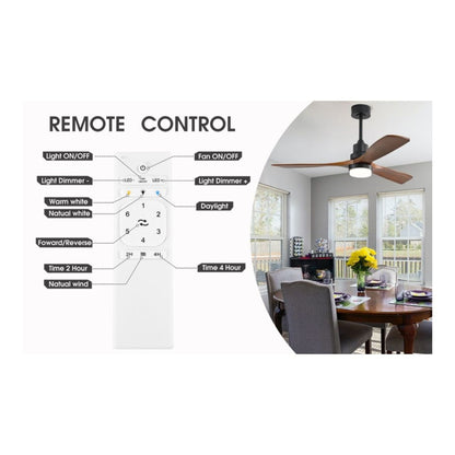 52in. Ceiling Fan with LED Light Kit - 18W - 800 Lumens - Color Selectable - Remote Control