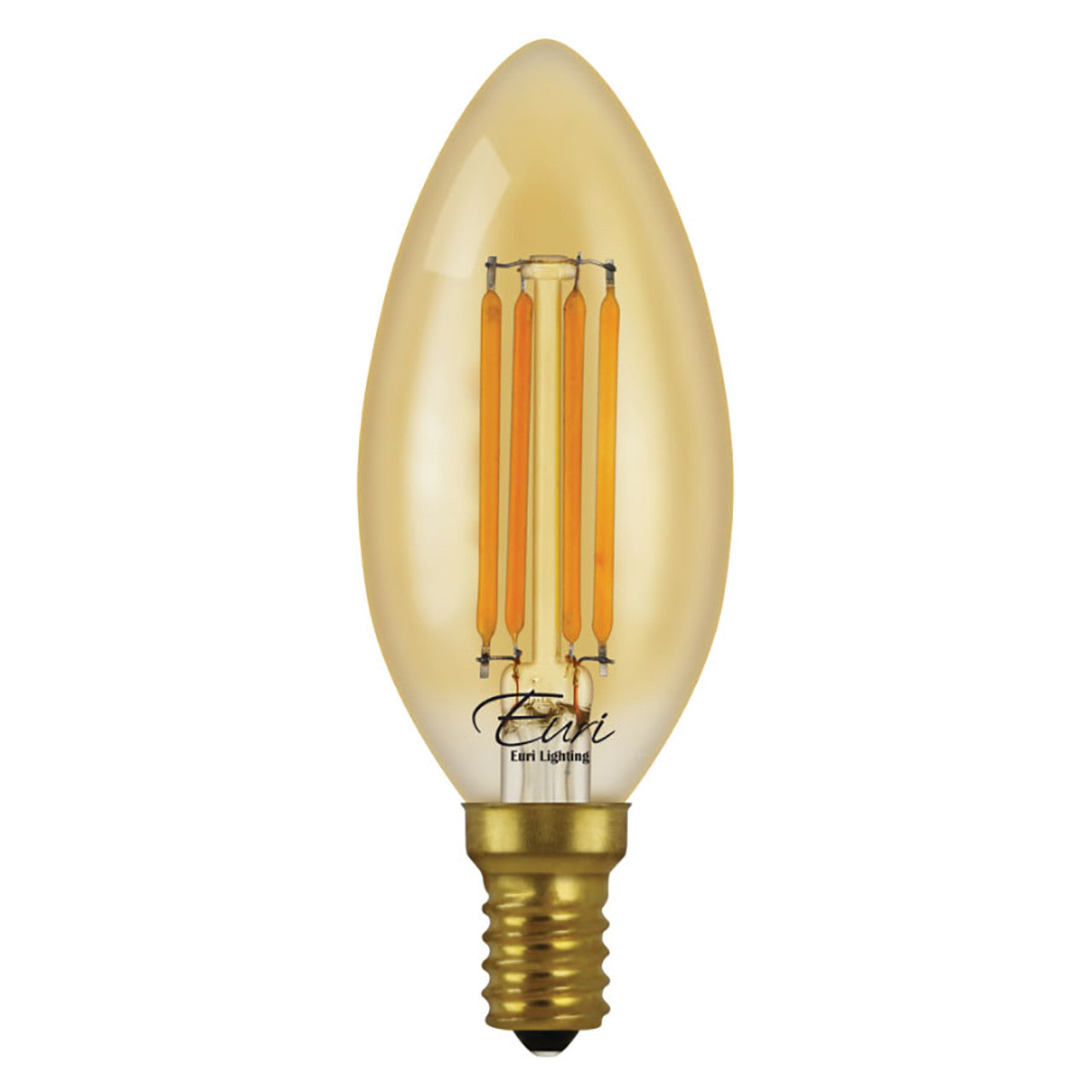 4-Pack LED B10 Amber Filament - 4.5 Watt - Dimmable - 40W Equiv - 350 Lumens - 2200K - Euri Lighting