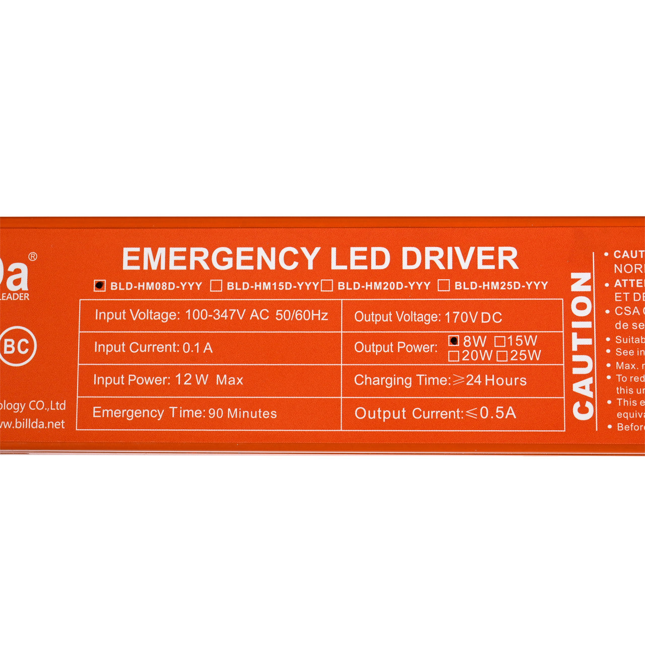 Emergency LED Driver - 8W Output - 90 Minute Backup Time