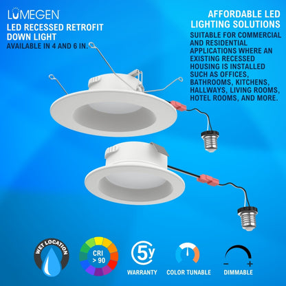 4in. LED Recessed Retrofit - 10W - Color Tunable 27K/30K/35K/40K/50K - LumeGen