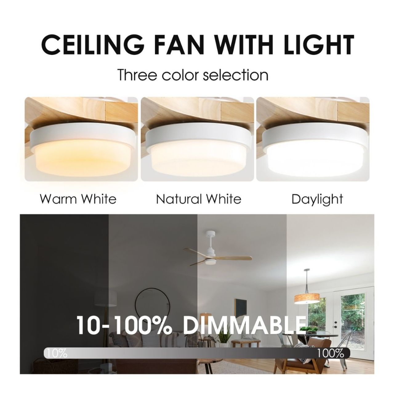 52in. Ceiling Fan with LED Light Kit - 18W - 800 Lumens - Color Selectable - Remote Control