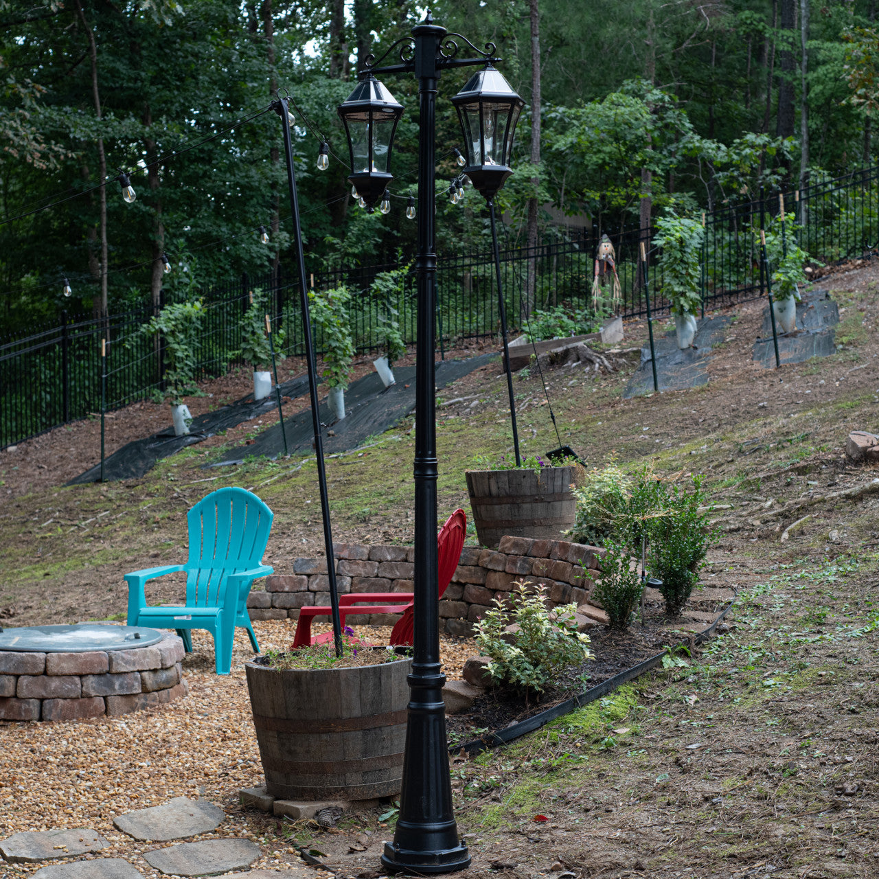 LED Victorian Morph Solar Double Lamp Post Lights - 300 Lumens - 2700K - Black Finish - Gama Sonic