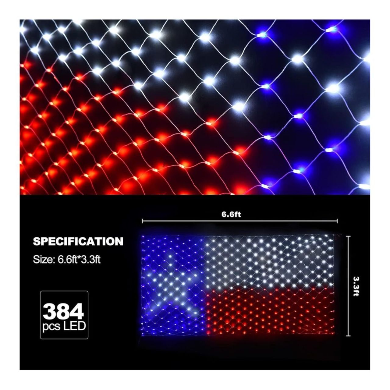 6.5ft x 3.3ft Texas Flag Net Light - 384 LEDs