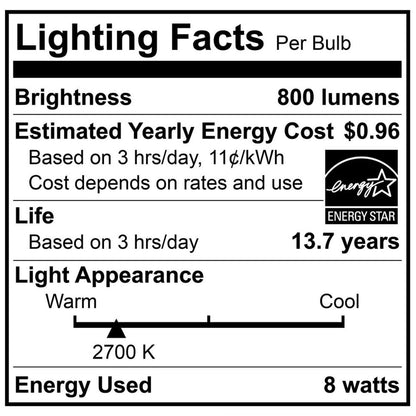 LED A19 Filament Bulb - 8W - 800 Lumens - 2700K - Euri Lighting