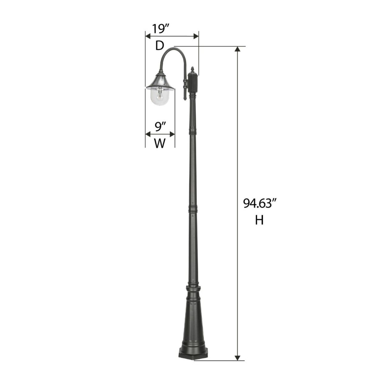 Solar LED Orion Post Light with 8ft Post - Black Finish - Gama Sonic